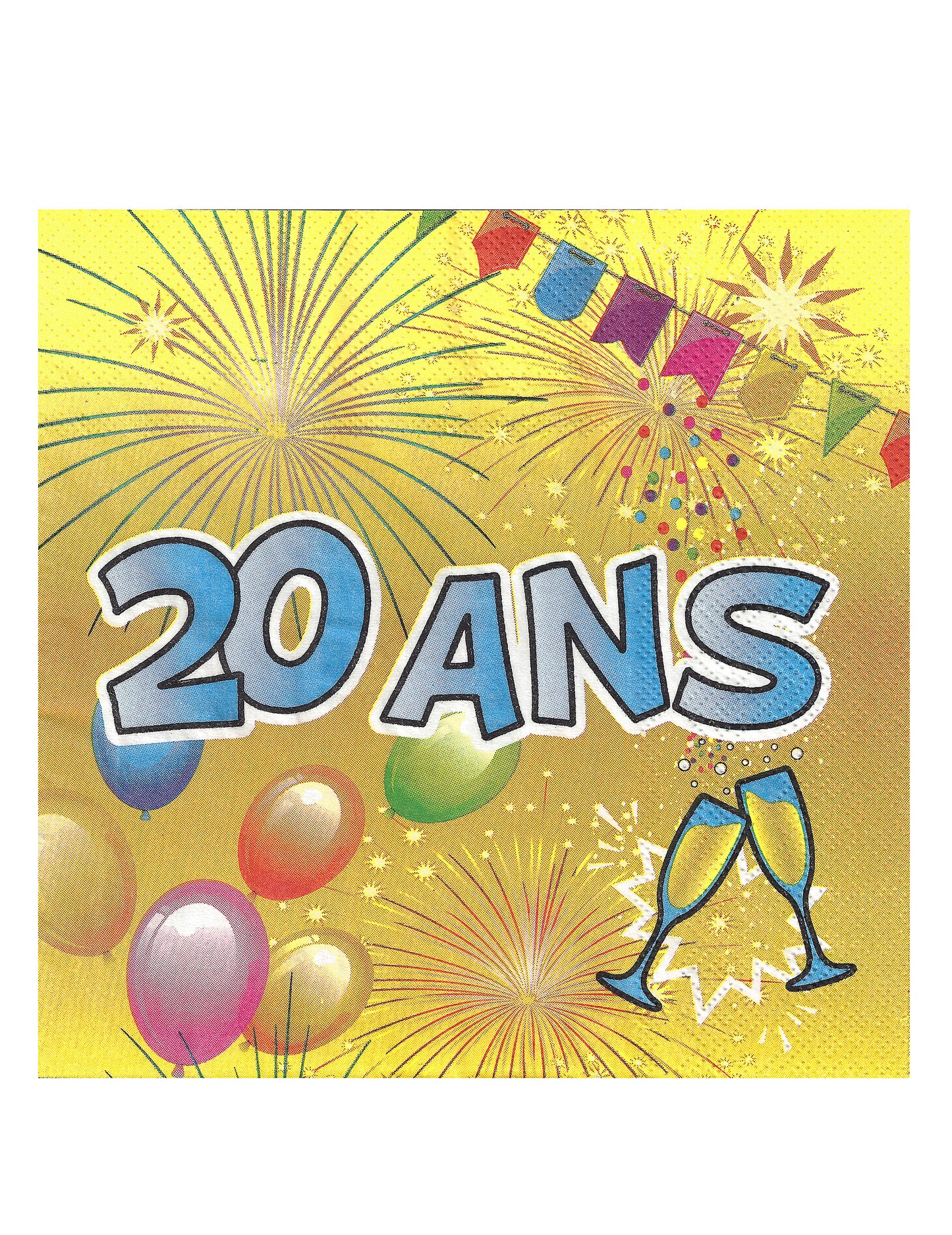 20 Serviettes en papier 20 ans Anniversaire Fiesta