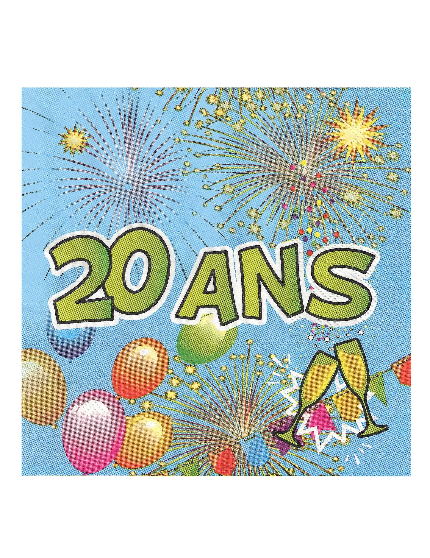 20 Serviettes en papier 20 ans Anniversaire Fiesta