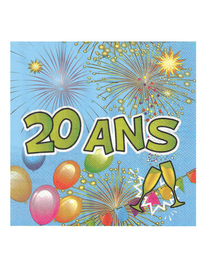 20 Serviettes en papier 20 ans Anniversaire Fiesta