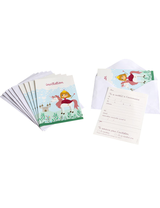 6 cartons d'invitation princesse avec enveloppes