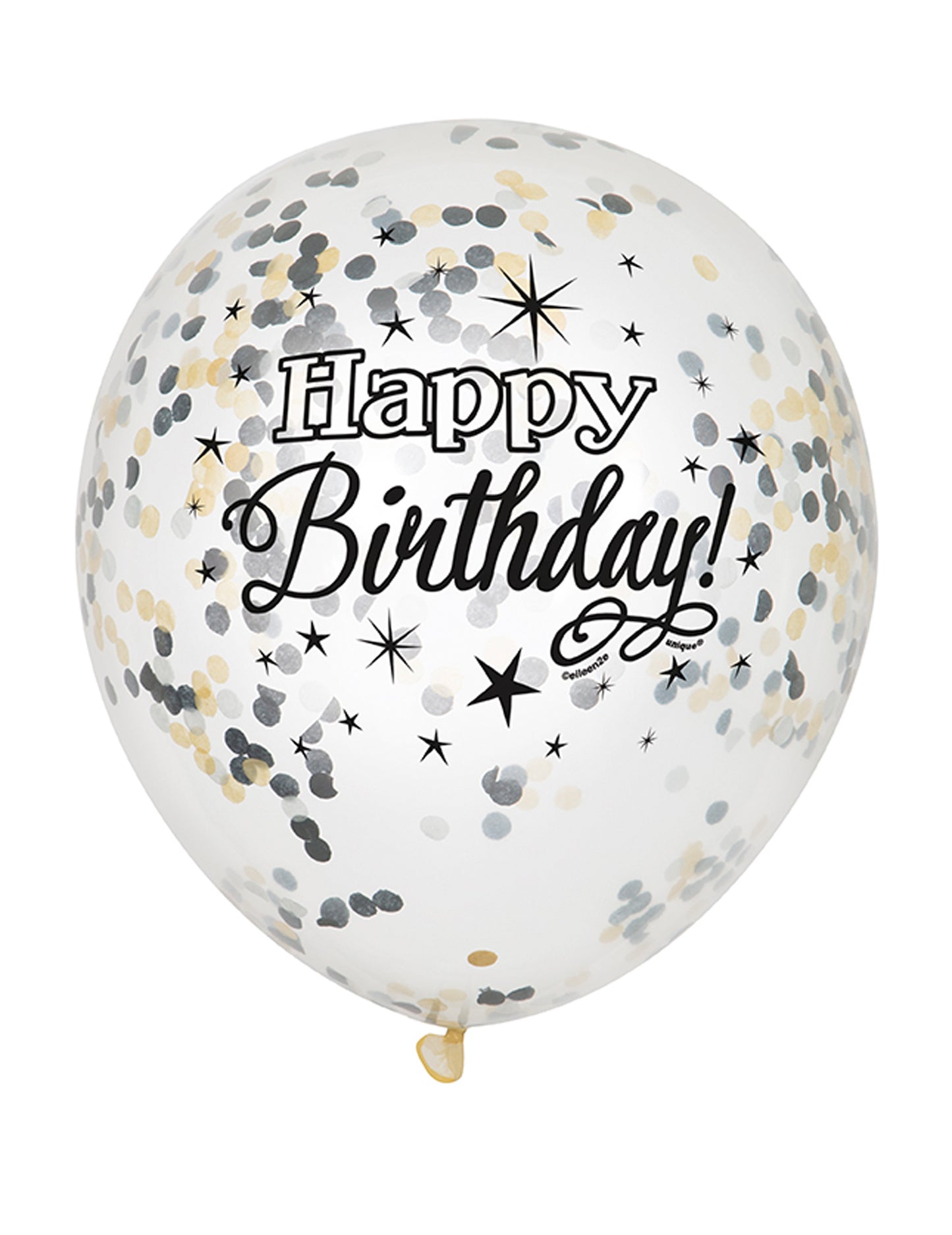 6 Ballons en latex confettis Happy Birthday argent et or 30 cm