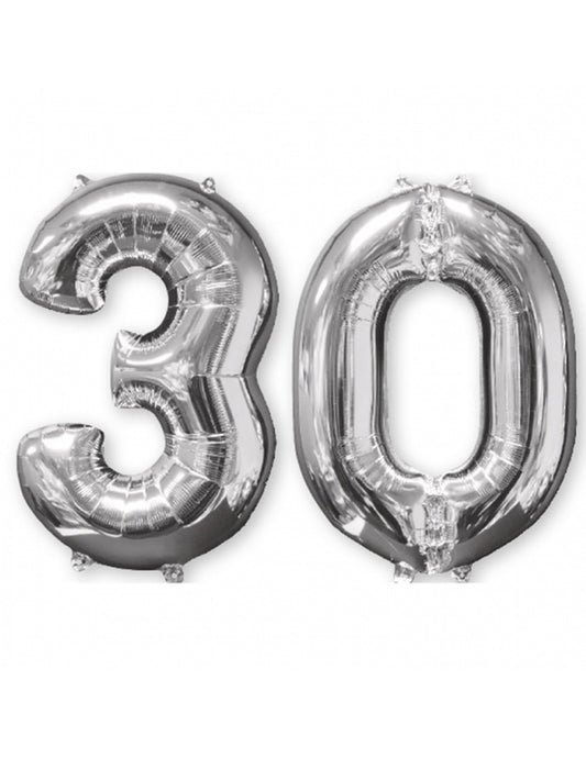 Lot de 2 ballons aluminium 66 cm chiffre argent 30