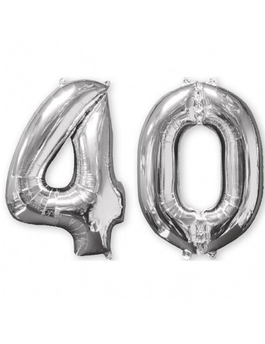 Lot de 2 ballons aluminium chiffre 40 argent 66 cm