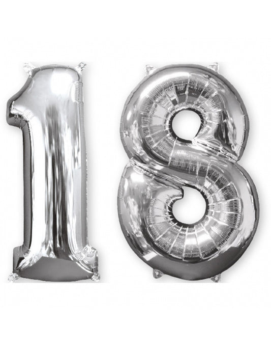 Lot de 2 ballons aluminium chiffre argent 18